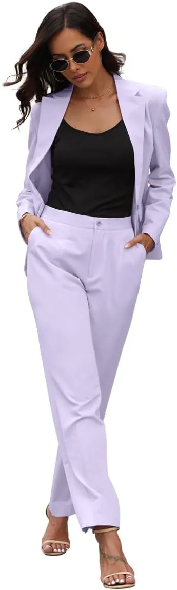 Womens Dress Pants High Stretch Straight Leg Black Pants for Work Business Casual with Pockets