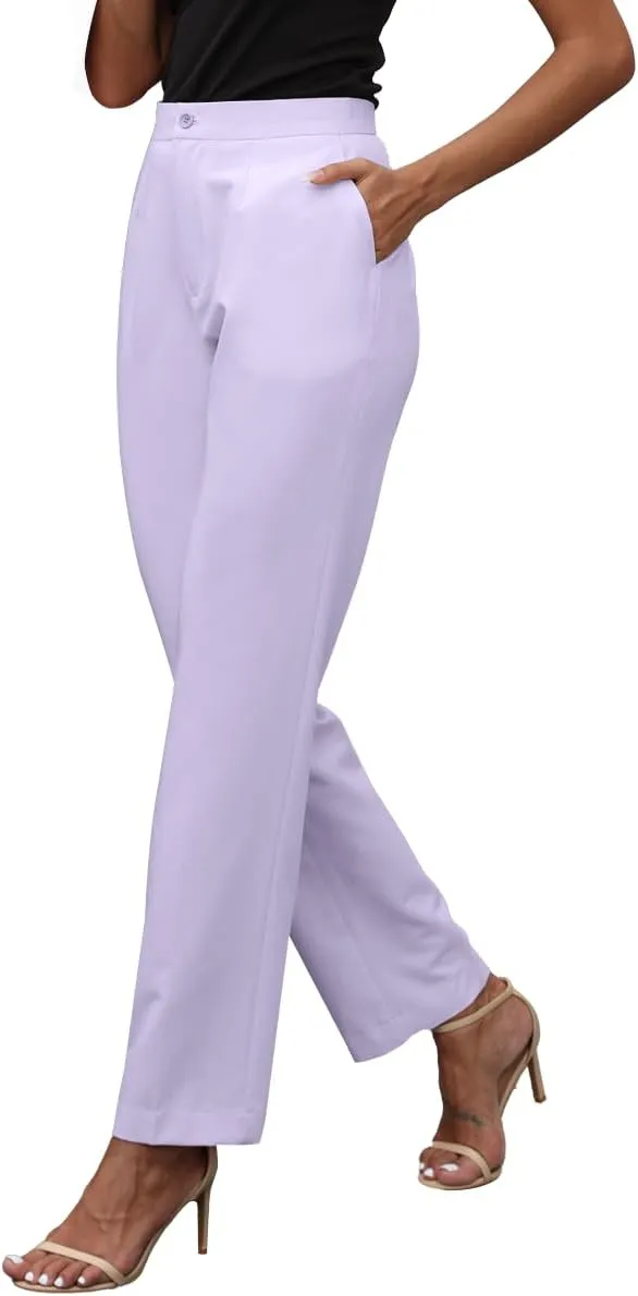 Womens Dress Pants High Stretch Straight Leg Black Pants for Work Business Casual with Pockets